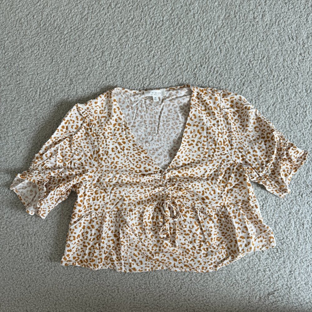 Leopard Print Cropped Tie Blouse- size small